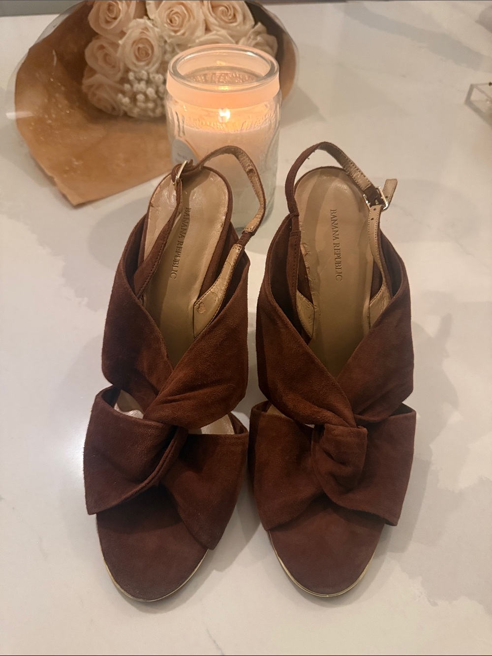 Banana Republic Brown Suede Knotted Slingback Heels